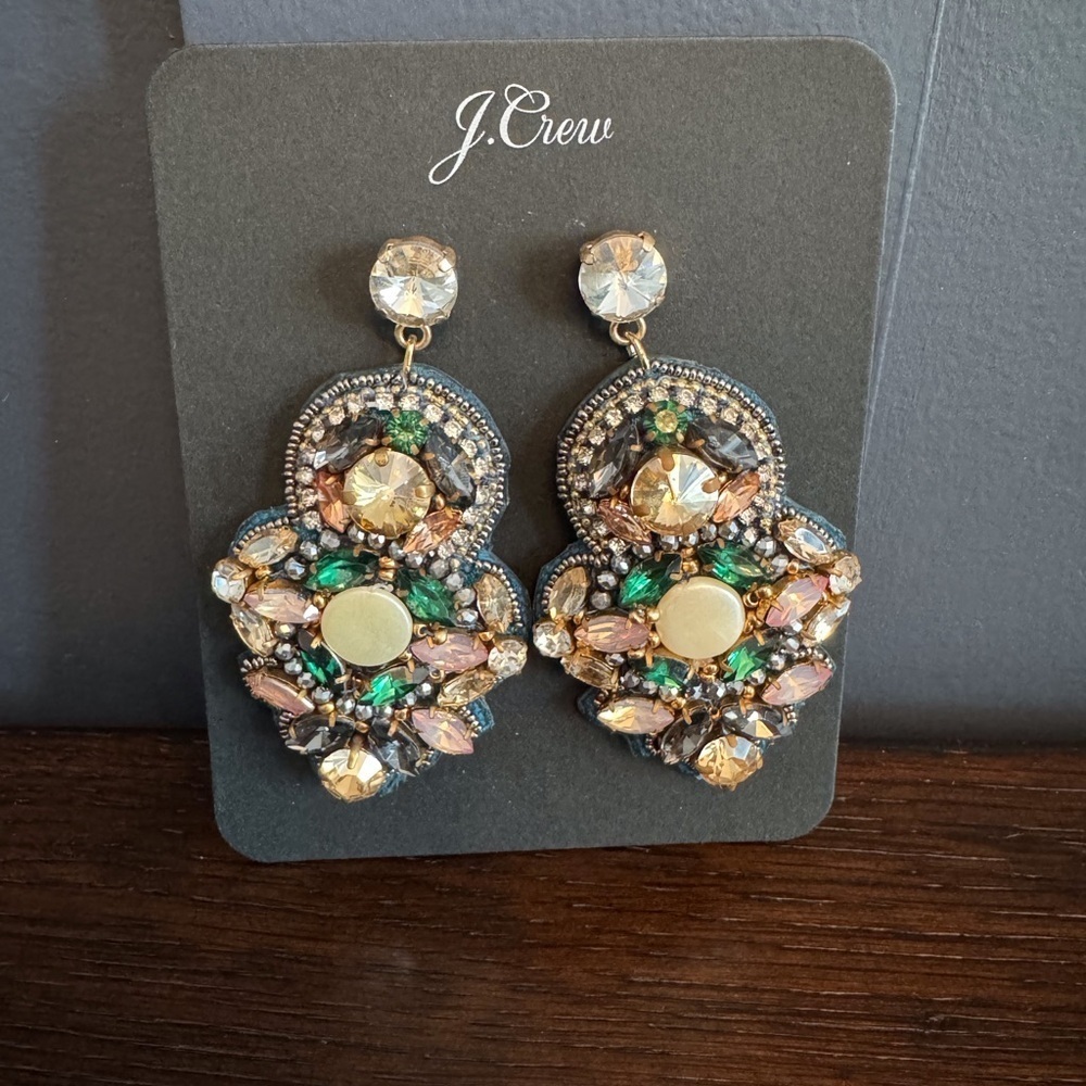 J. Crew Gold and Green Chandelier Earrings